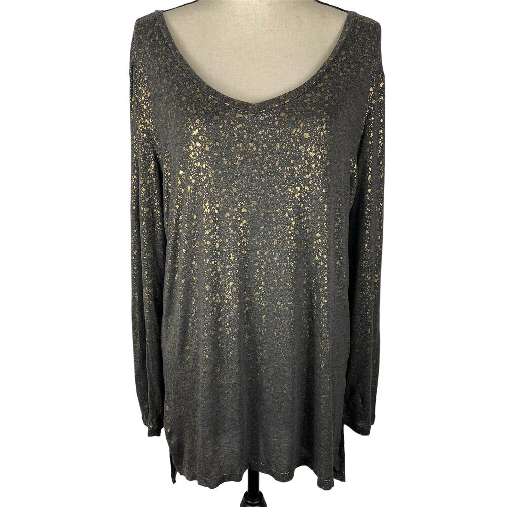 Halogen V neck Tunic Top Long Sleeve Pullover Shirt Womens Size XL Petite Gray